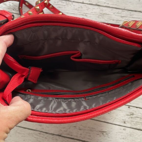 Red Studded Leather Handbag - Picture 9 of 10